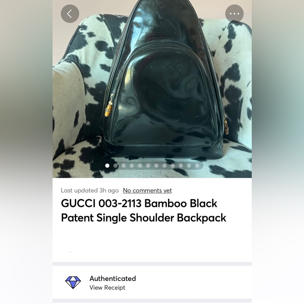 ❣️❣️HOST PICK❣️❣️Auth GUCCI 003-2113 Bamboo Blk Patent Single Shldr Backpack